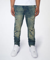 Blasted Distressed Skinny Jeans - Blue