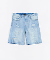 Dunes Rip and Repaired Denim Shorts - Medium Blue