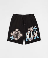 Crosses Embroidered Fleece Short - Black