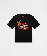 Burning Smoke Chenille Embroidered Short Sleeve Tee - Black