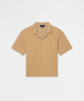 Diamond Pattern Textured Knit Button-Down Shirt - Taupe