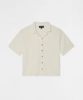 Essential Button-Down Textured Short Sleeve Shirt - Beige