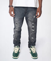 Crinkle Wash Distressed Skinny Jeans - Black