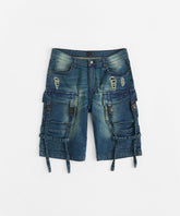 Buckle Strap Denim Shorts - Dark Blue