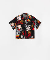 Betty Boop Biker Women's Viscose Button-Down Plus Size Shirt - Black