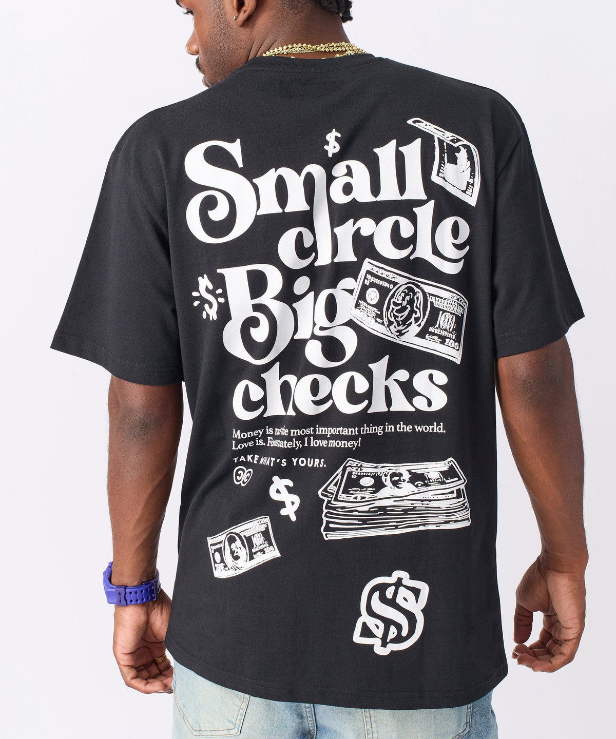 Big Checks Embroidered Short Sleeve Tee - Black