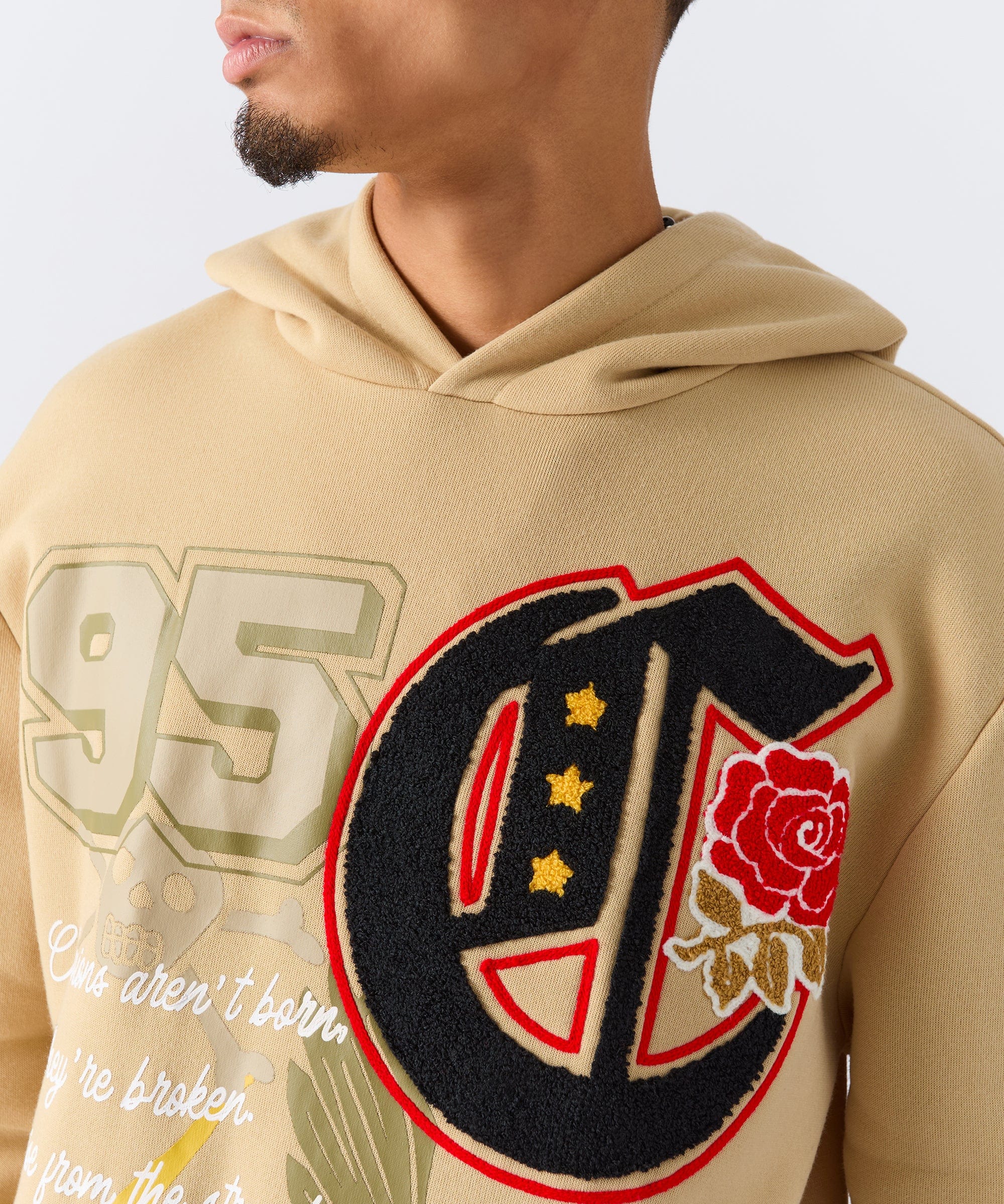 Champion Chenille Embroidered Long Sleeve Hoodie - Khaki