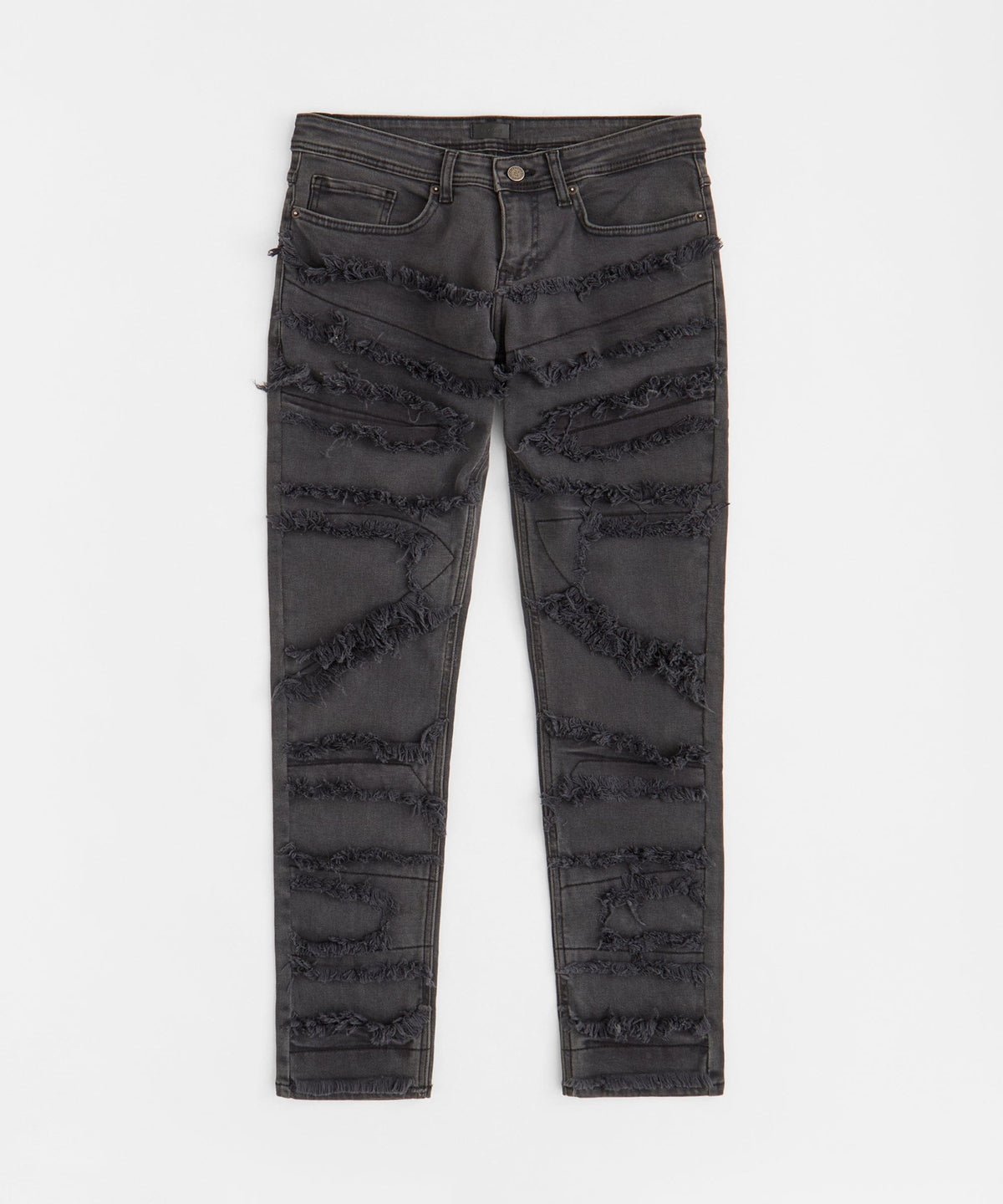 Heavy Distressed Frayed Skinny Jean - Dark Grey