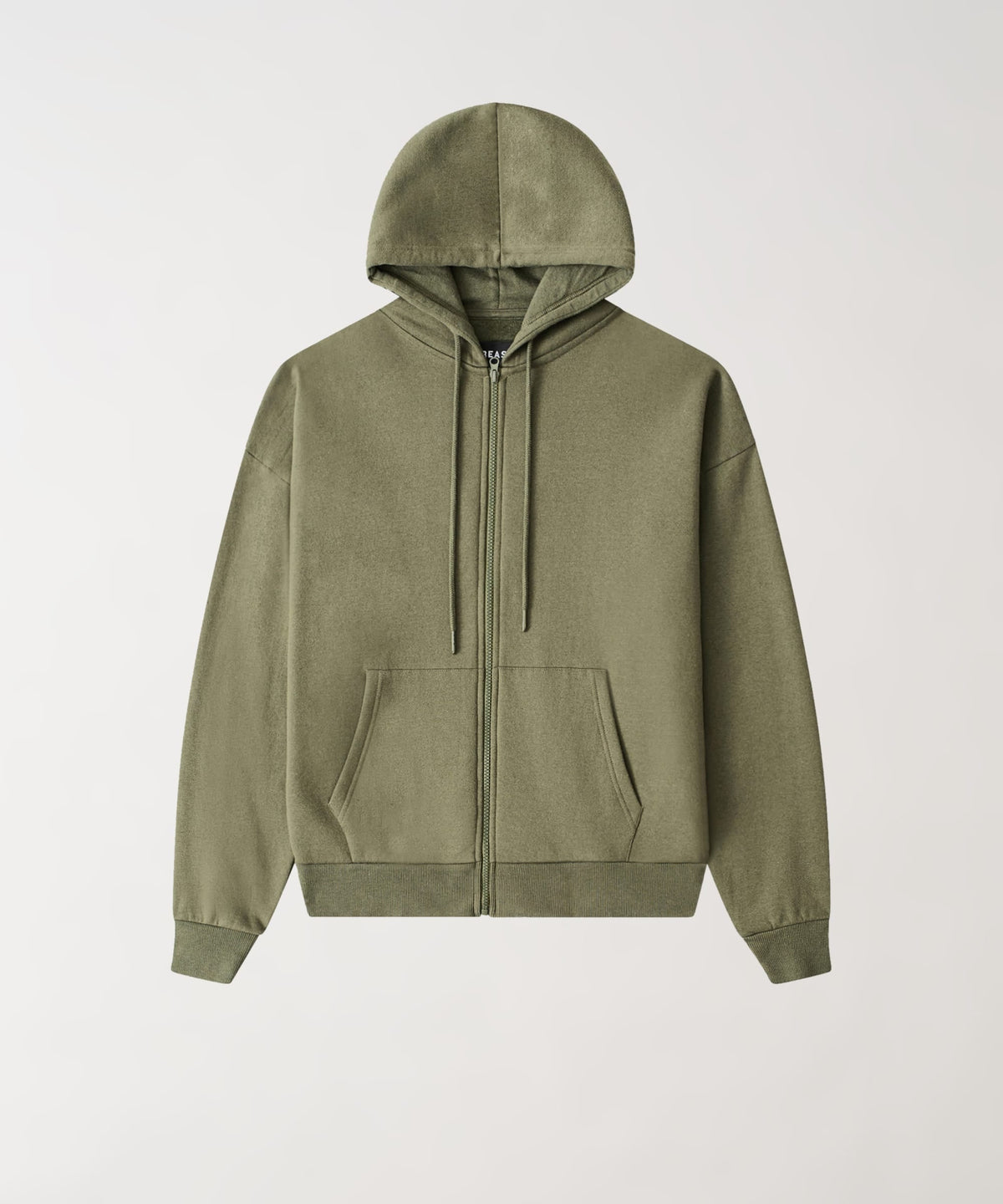 Essential Boxy Fit Zip Up Hoodie - Olive Green