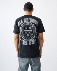 Born Real Back Print Embroidered Tee - Washed Black