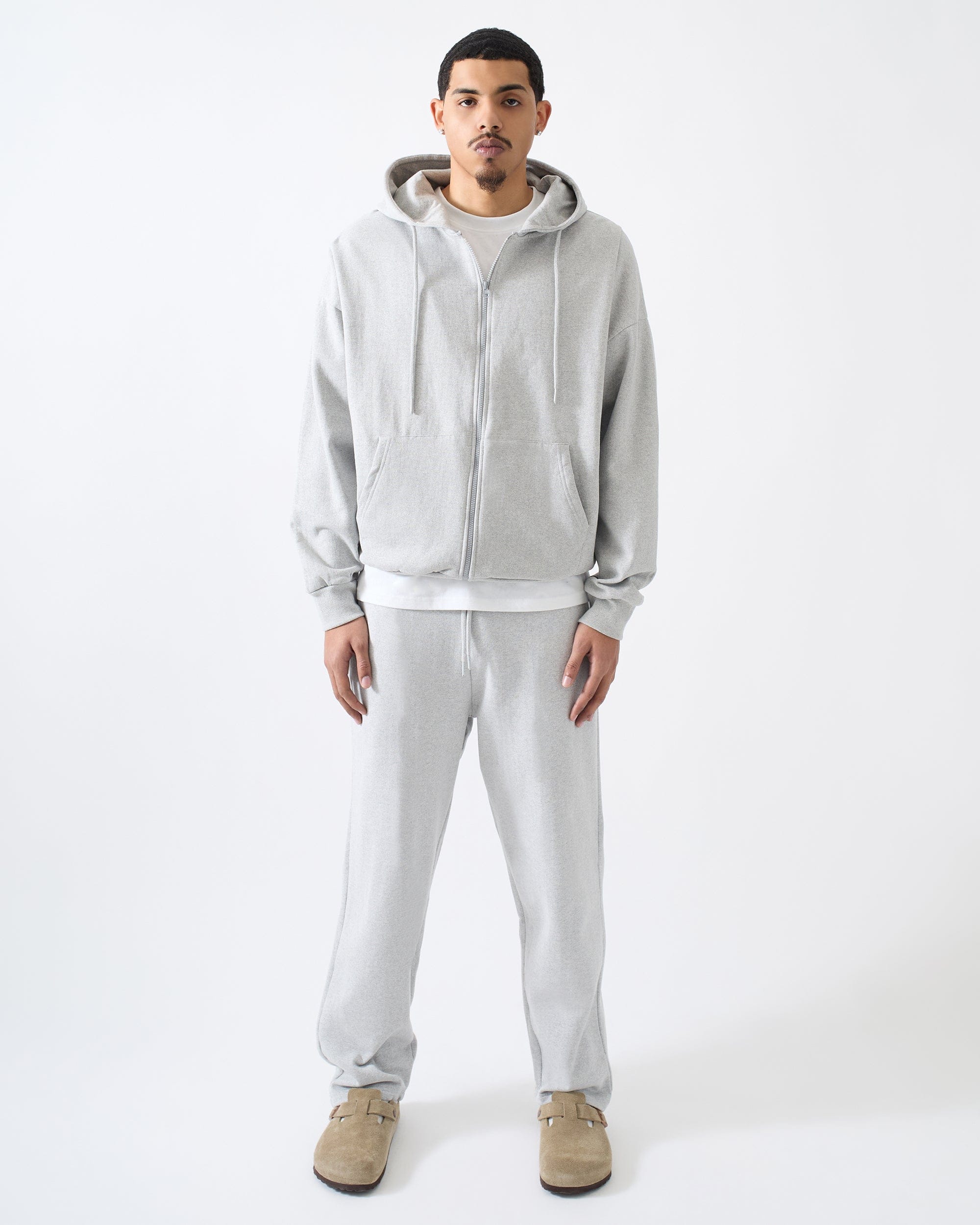 Essential Boxy Fit Zip Up Hoodie - Heather Grey
