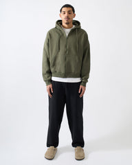 Essential Boxy Fit Zip Up Hoodie - Olive Green
