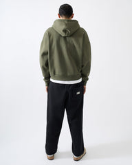 Essential Boxy Fit Zip Up Hoodie - Olive Green