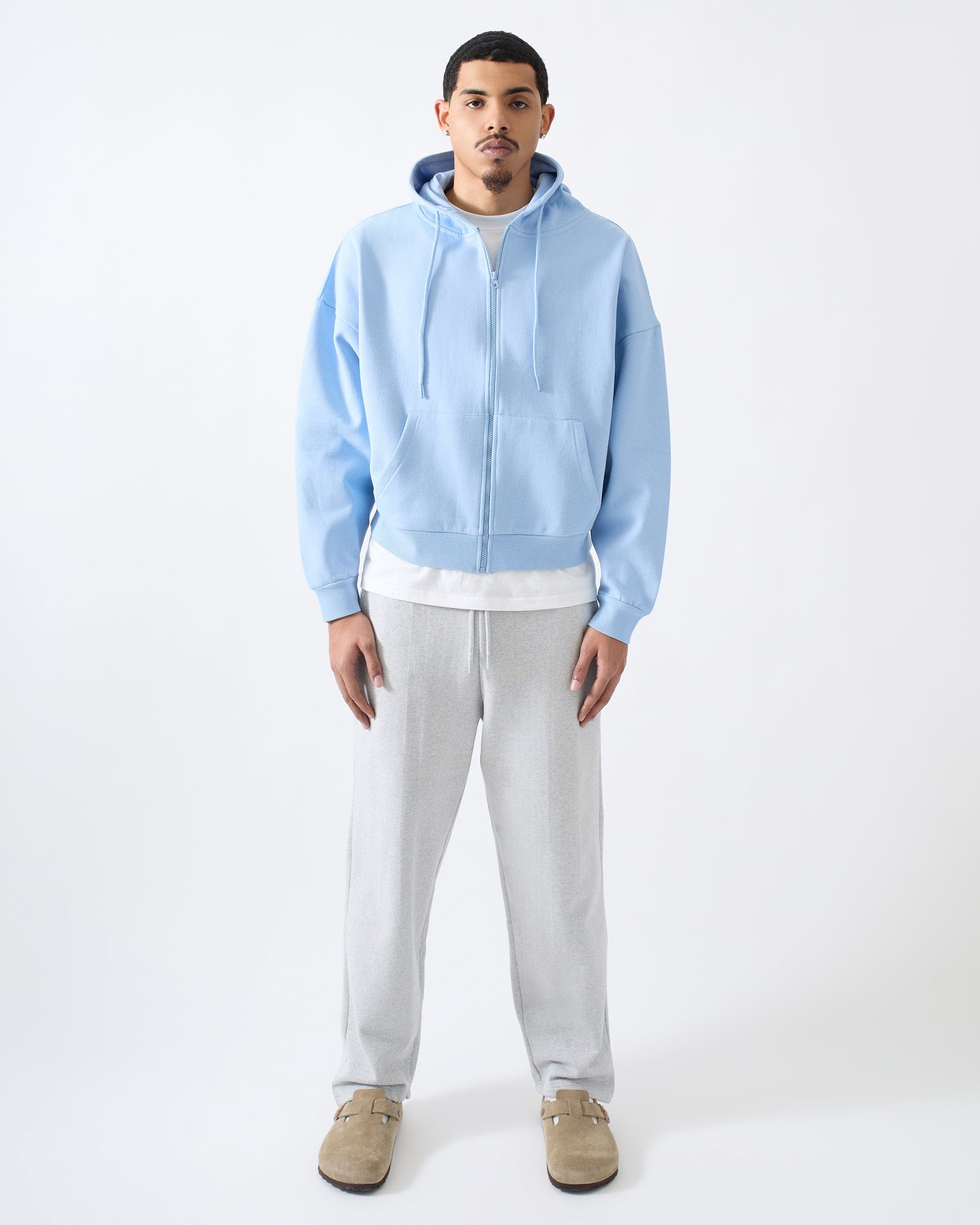 Essential Boxy Fit Zip Up Hoodie - Blue