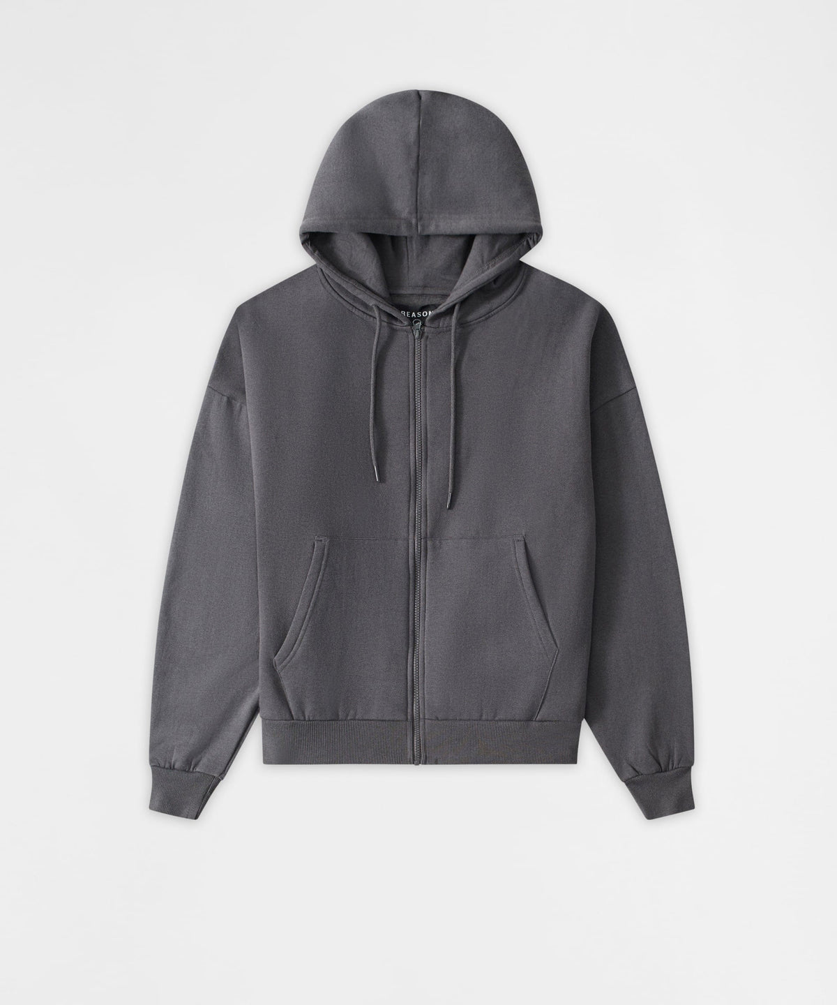 Essential Boxy Fit Zip Up Hoodie - Dark Grey