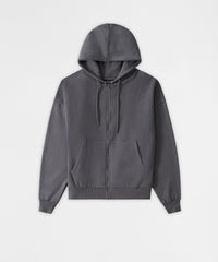 Essential Boxy Fit Zip Up Hoodie - Dark Grey