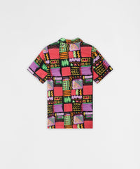 Abstract Patchwork Viscose Button-Down Short Sleeve Shirt - Multicolor