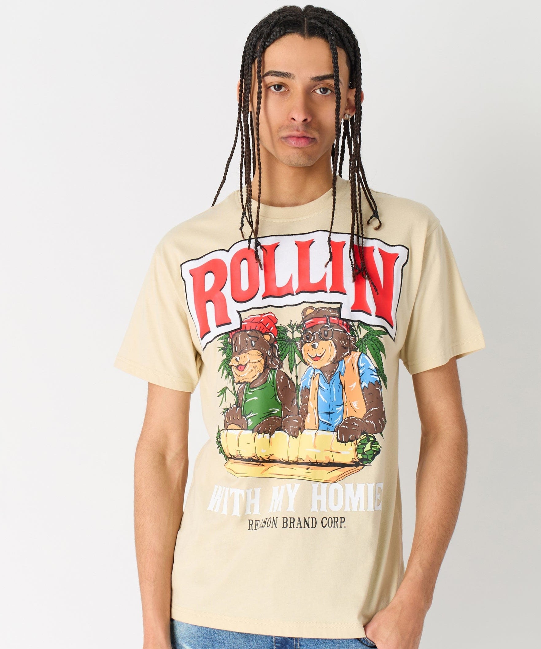 Cheech & Chong Rollin With My Homies Graphic Short Sleeve Tee - Khaki