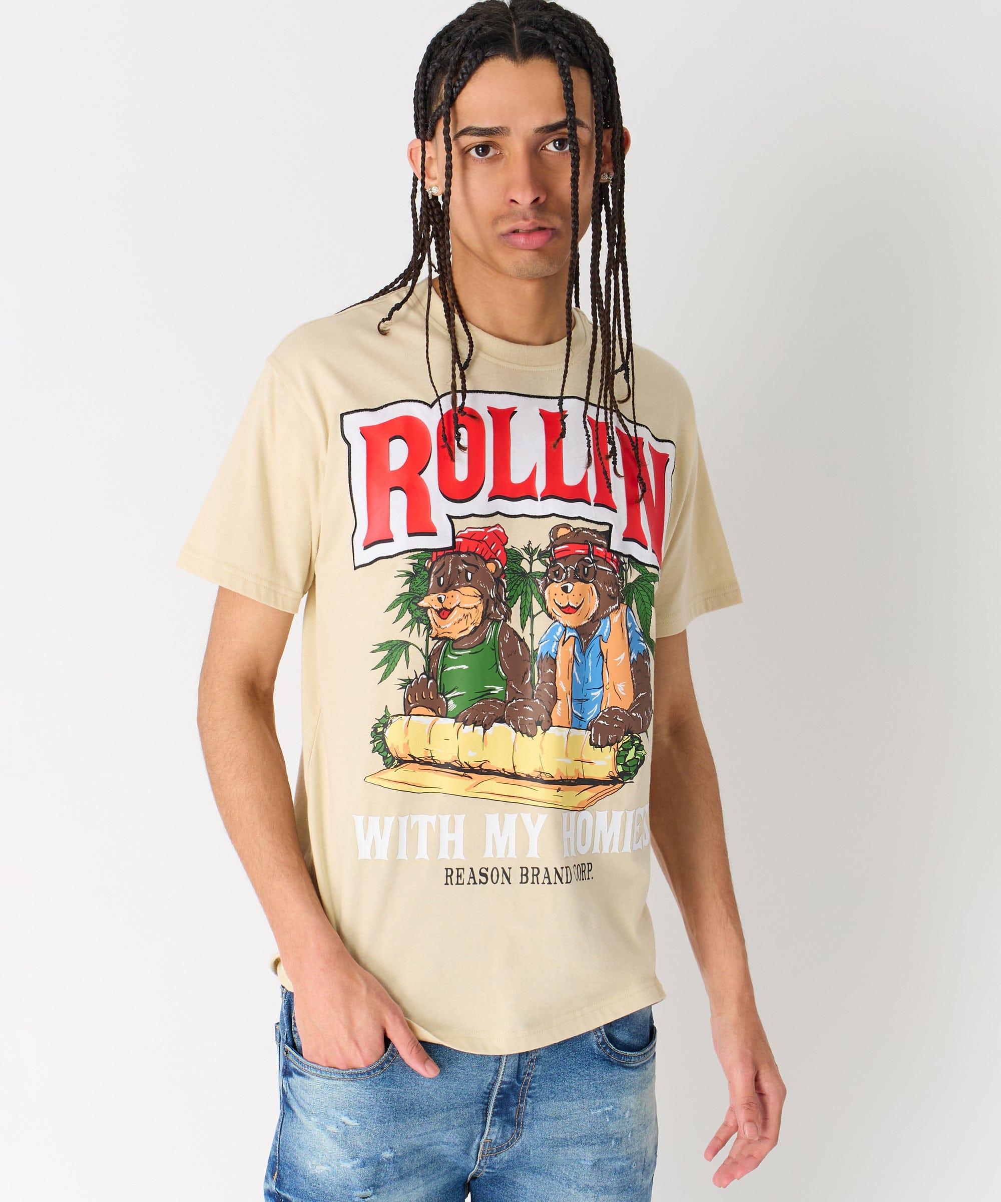 Cheech & Chong Rollin With My Homies Graphic Short Sleeve Tee - Khaki