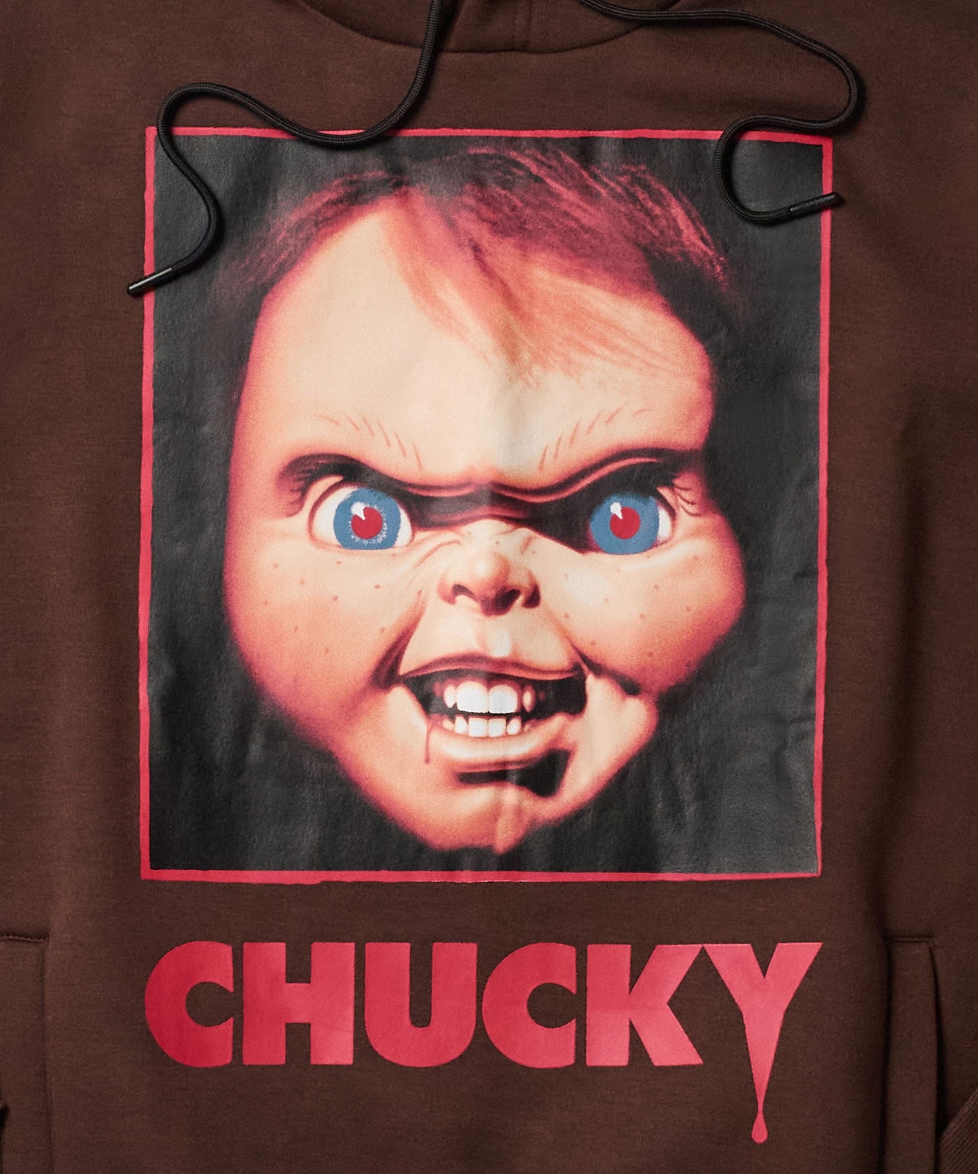 Chucky Face Graphic Long Sleeve Hoodie - Brown