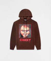 Chucky Face Graphic Long Sleeve Hoodie - Brown