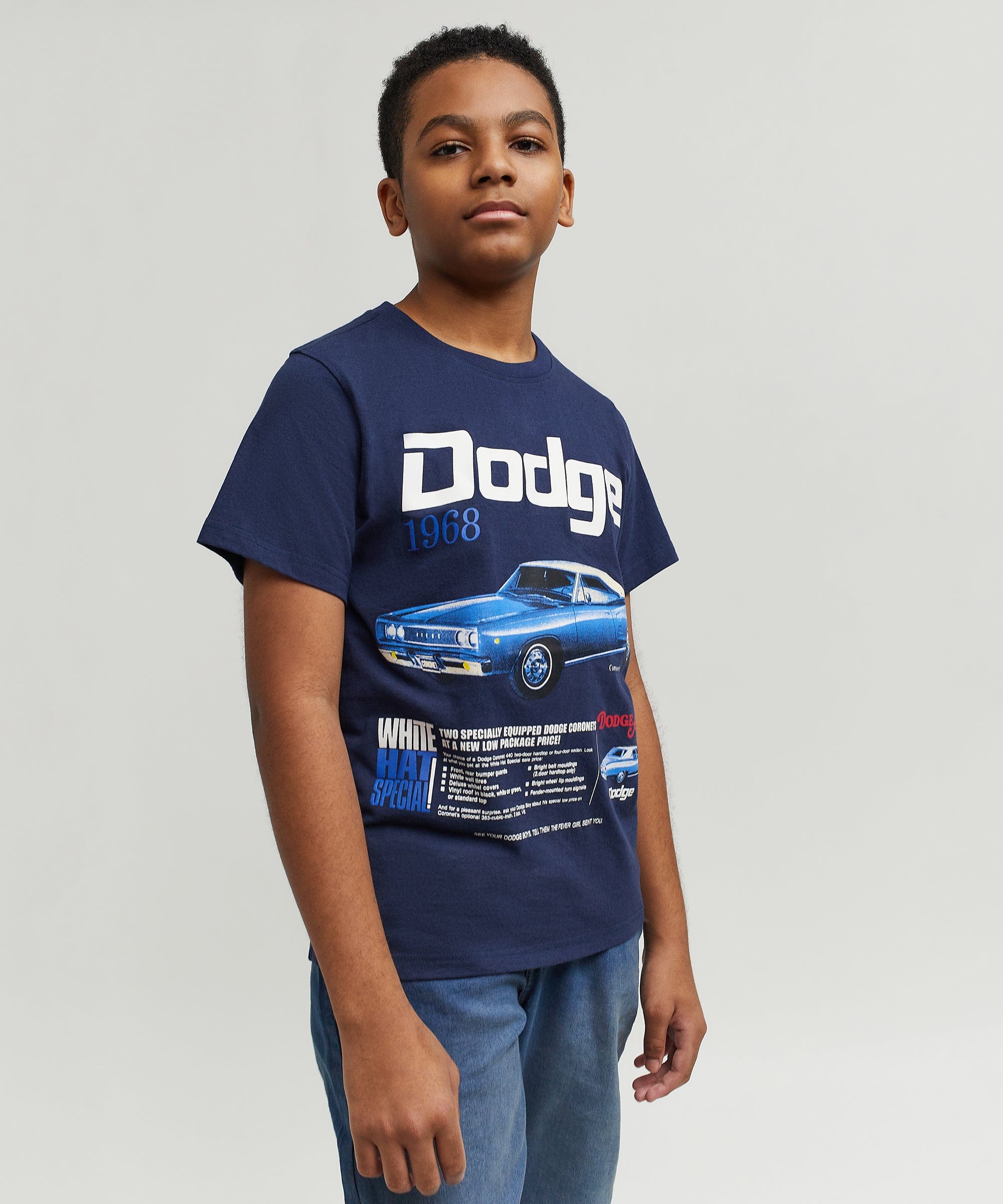 Dodge White Hat Special Kid's Graphic Short Sleeve Tee - Dark Blue