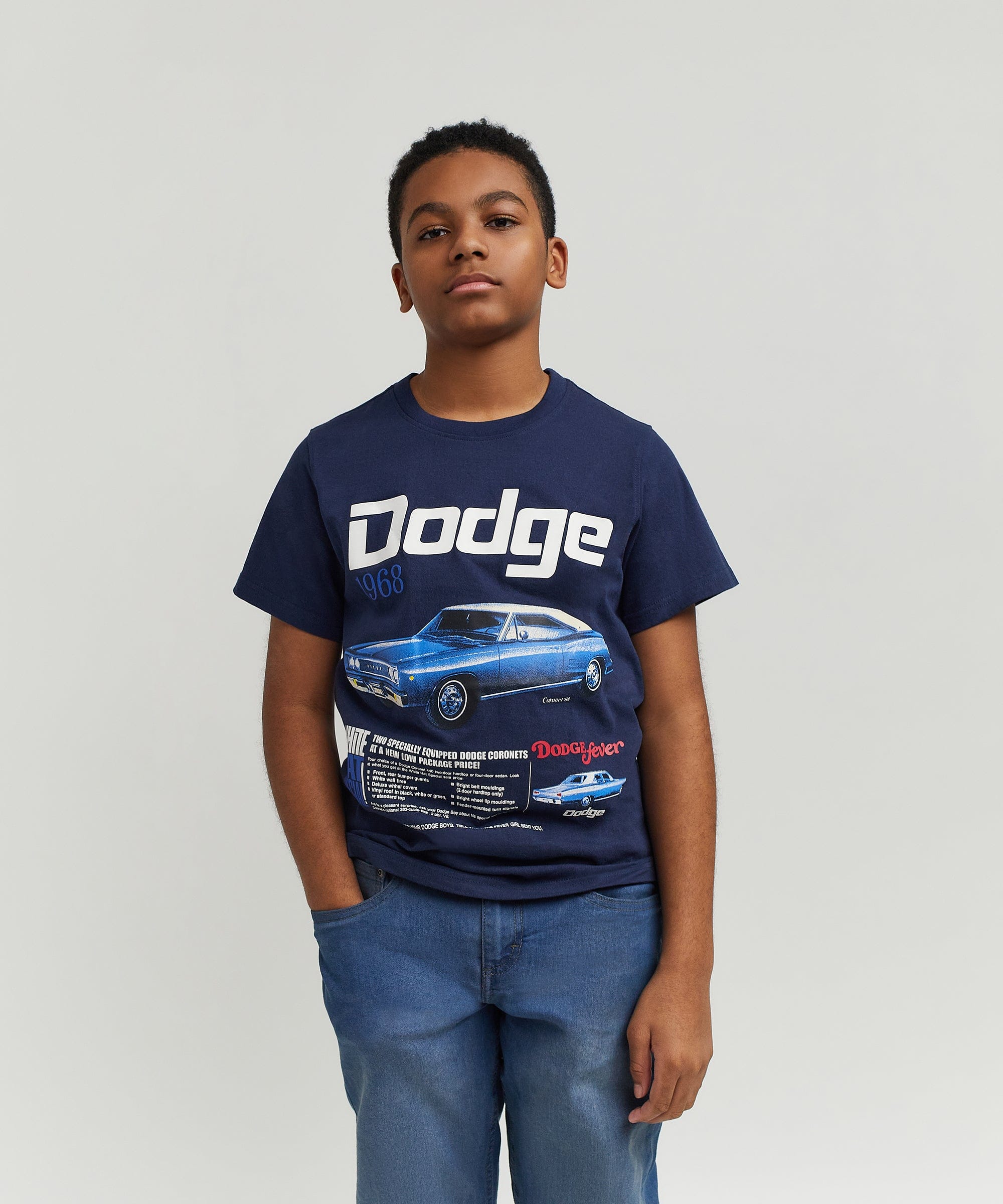 Dodge White Hat Special Kid's Graphic Short Sleeve Tee - Dark Blue