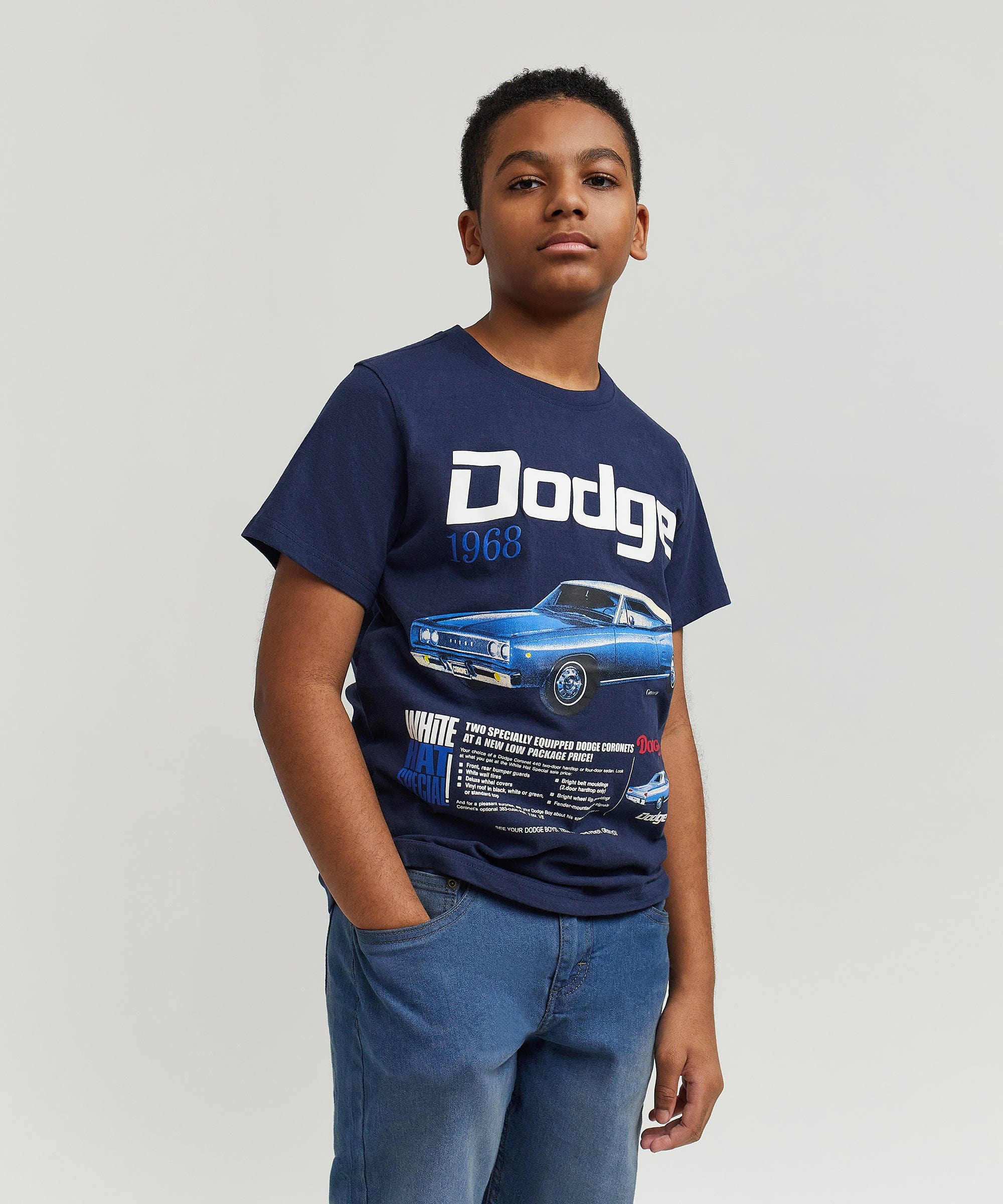 Dodge White Hat Special Kid's Graphic Short Sleeve Tee - Dark Blue