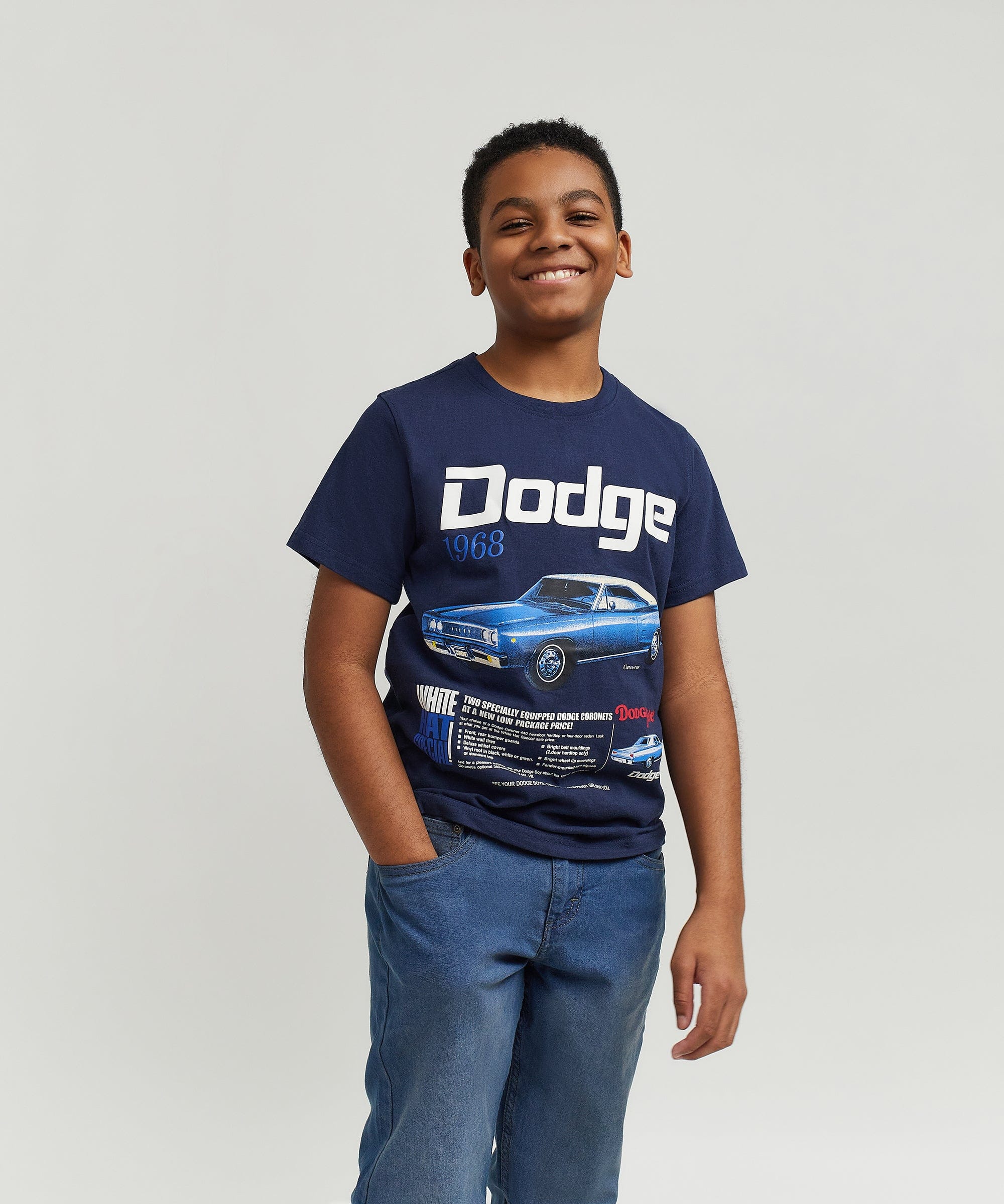 Dodge White Hat Special Kid's Graphic Short Sleeve Tee - Dark Blue