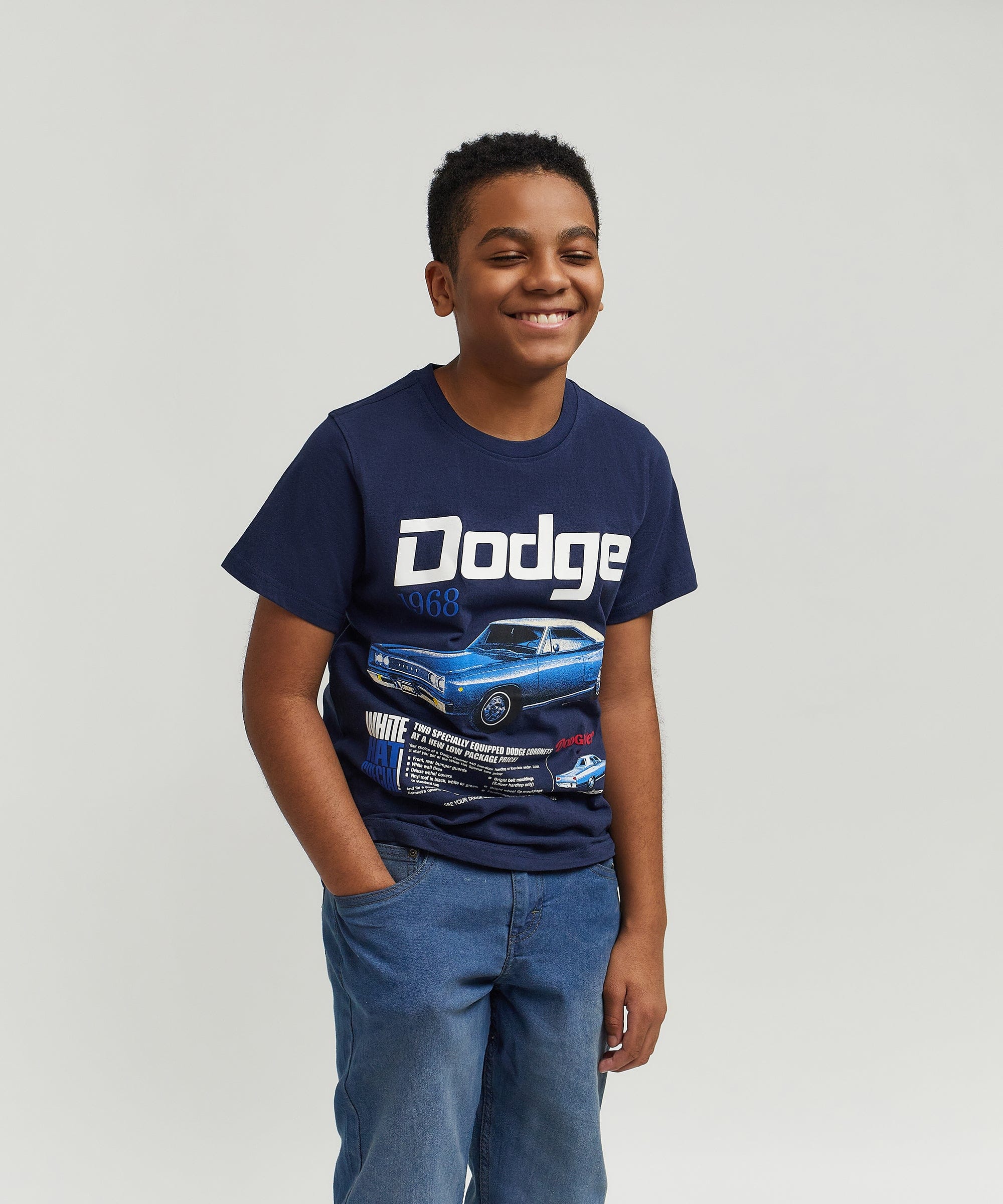 Dodge White Hat Special Kid's Graphic Short Sleeve Tee - Dark Blue