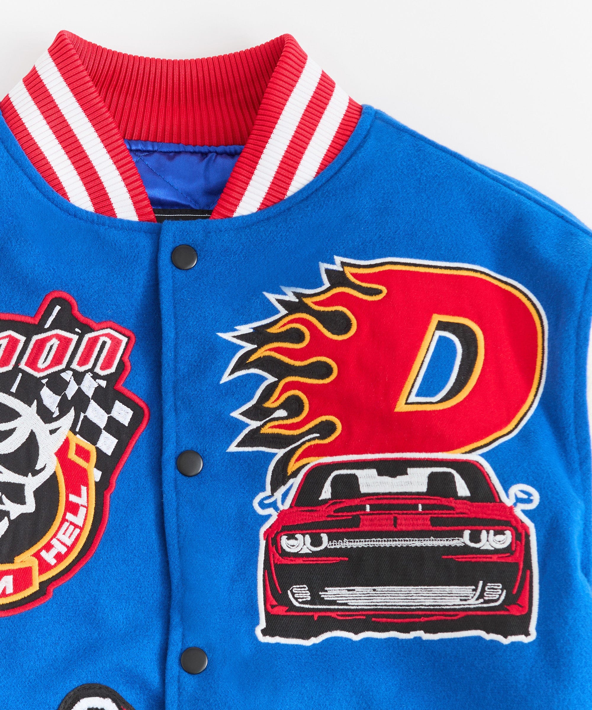 Dodge Demon Rebel Embroidered Varsity Jacket Pu - Blue