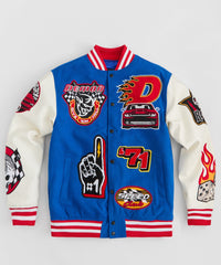 Dodge Demon Rebel Embroidered Varsity Jacket Pu - Blue