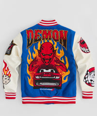 Dodge Demon Rebel Embroidered Varsity Jacket Pu - Blue