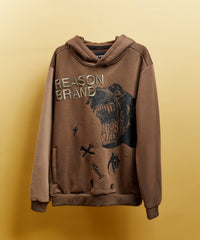 Doberman Embroidered Applique Long Sleeve Hoodie - Brown