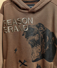 Doberman Embroidered Applique Long Sleeve Hoodie - Brown