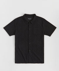 Geometric Viscose Button-Down Short Sleeve Shirt - Black