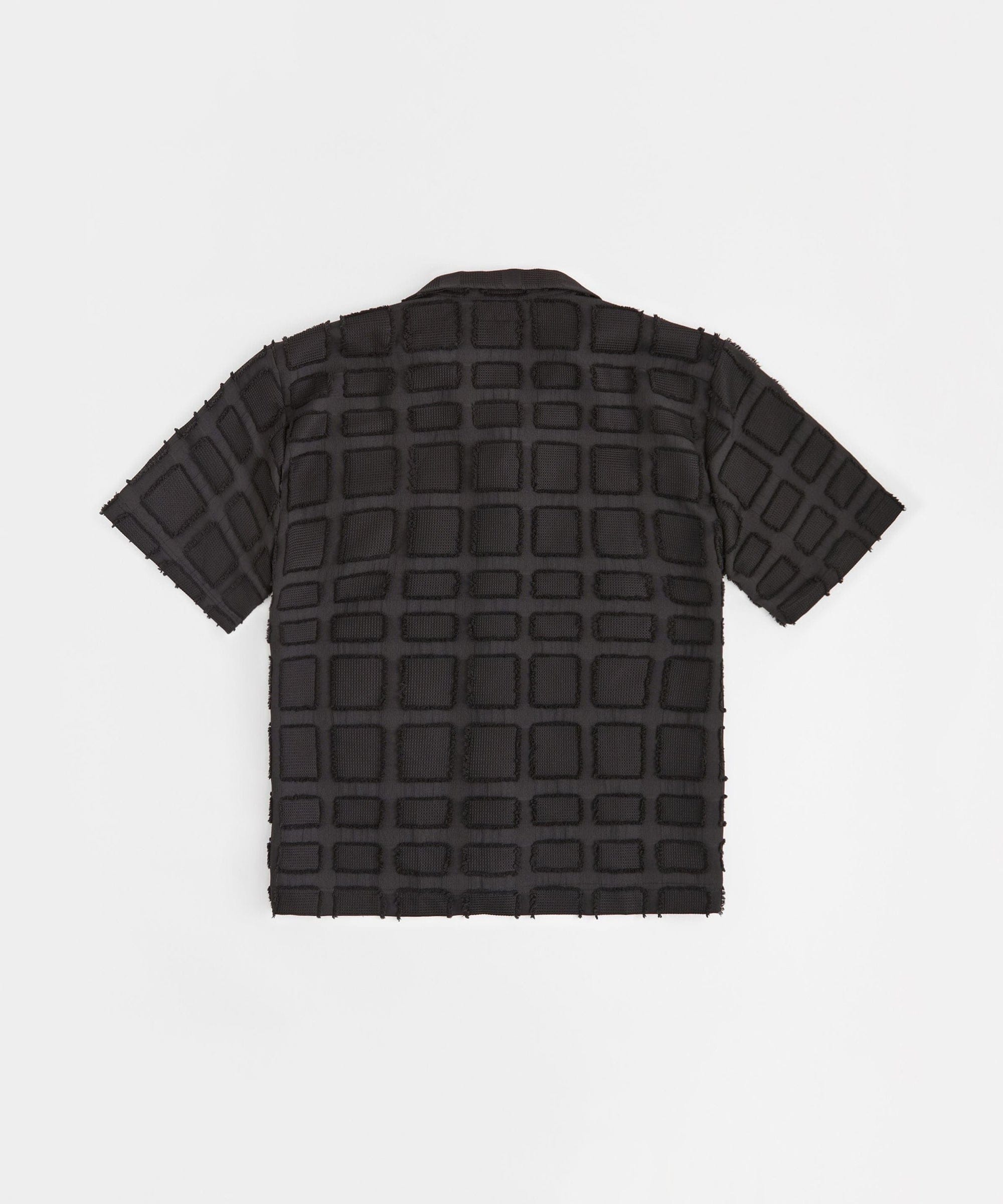 Grid Kid's Textured Button Down Short Sleeve Shirt - Black