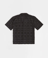 Grid Kid's Textured Button Down Short Sleeve Shirt - Black