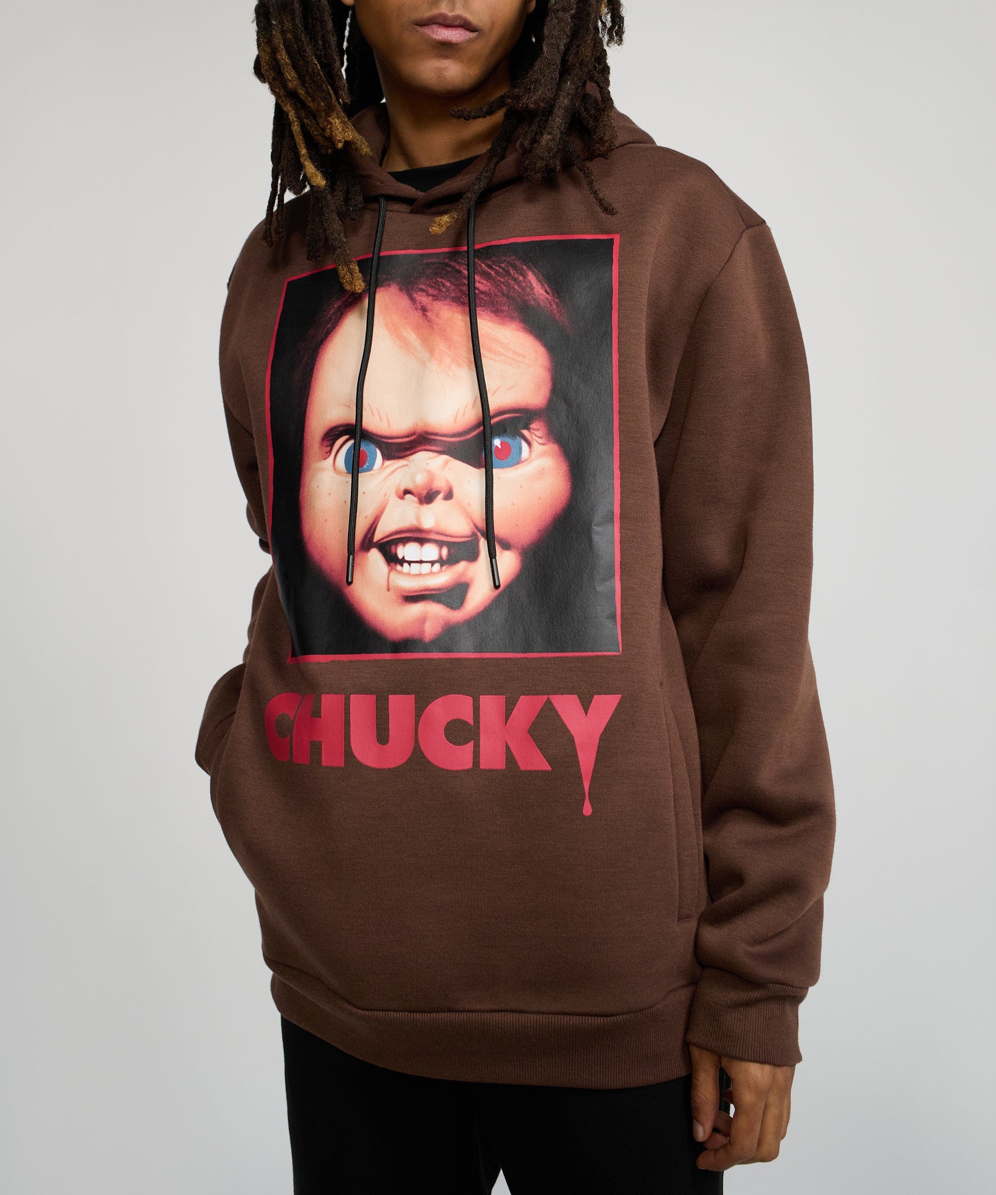 Chucky Face Graphic Long Sleeve Hoodie - Brown