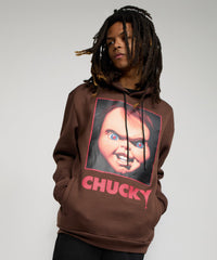 Chucky Face Graphic Long Sleeve Hoodie - Brown