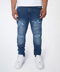 Classic Distressed Skinny Jeans - Medium Indigo