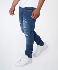 Classic Distressed Skinny Jeans - Medium Indigo