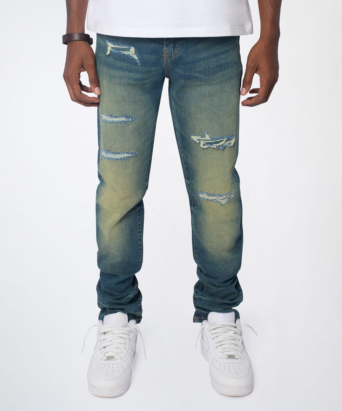 Everyday Distressed Skinny Jeans - Vintage Blue