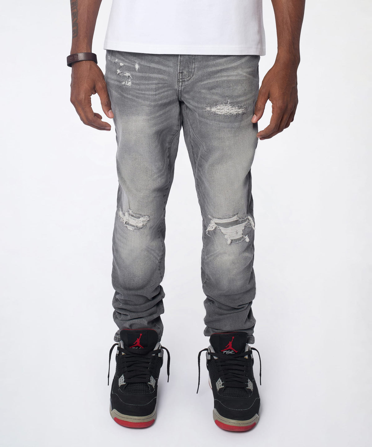 Fade Away Distressed Skinny Jeans - Grey