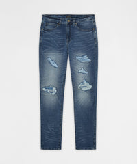 Classic Distressed Skinny Jeans - Medium Indigo
