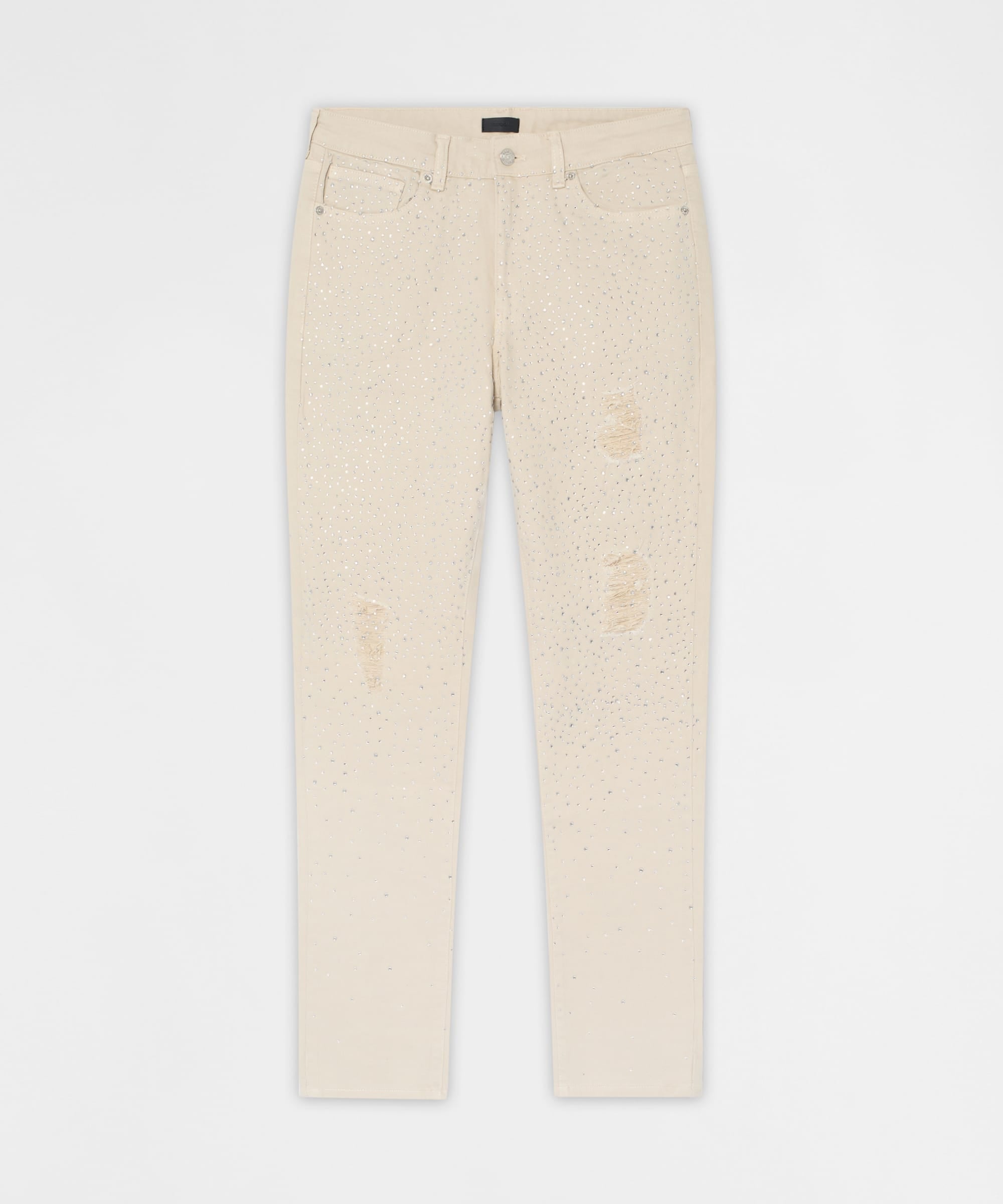 Diamond Dust Rhinestone Skinny Jeans - Cream