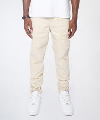 Diamond Dust Rhinestone Skinny Jeans - Cream