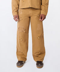 Constellation Studded Distressed Denim Jeans - Khaki