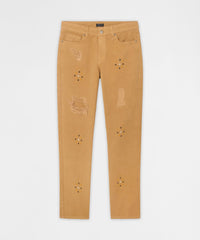 Constellation Studded Distressed Denim Jeans - Khaki