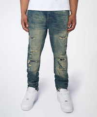 Blasted Distressed Skinny Jeans - Blue